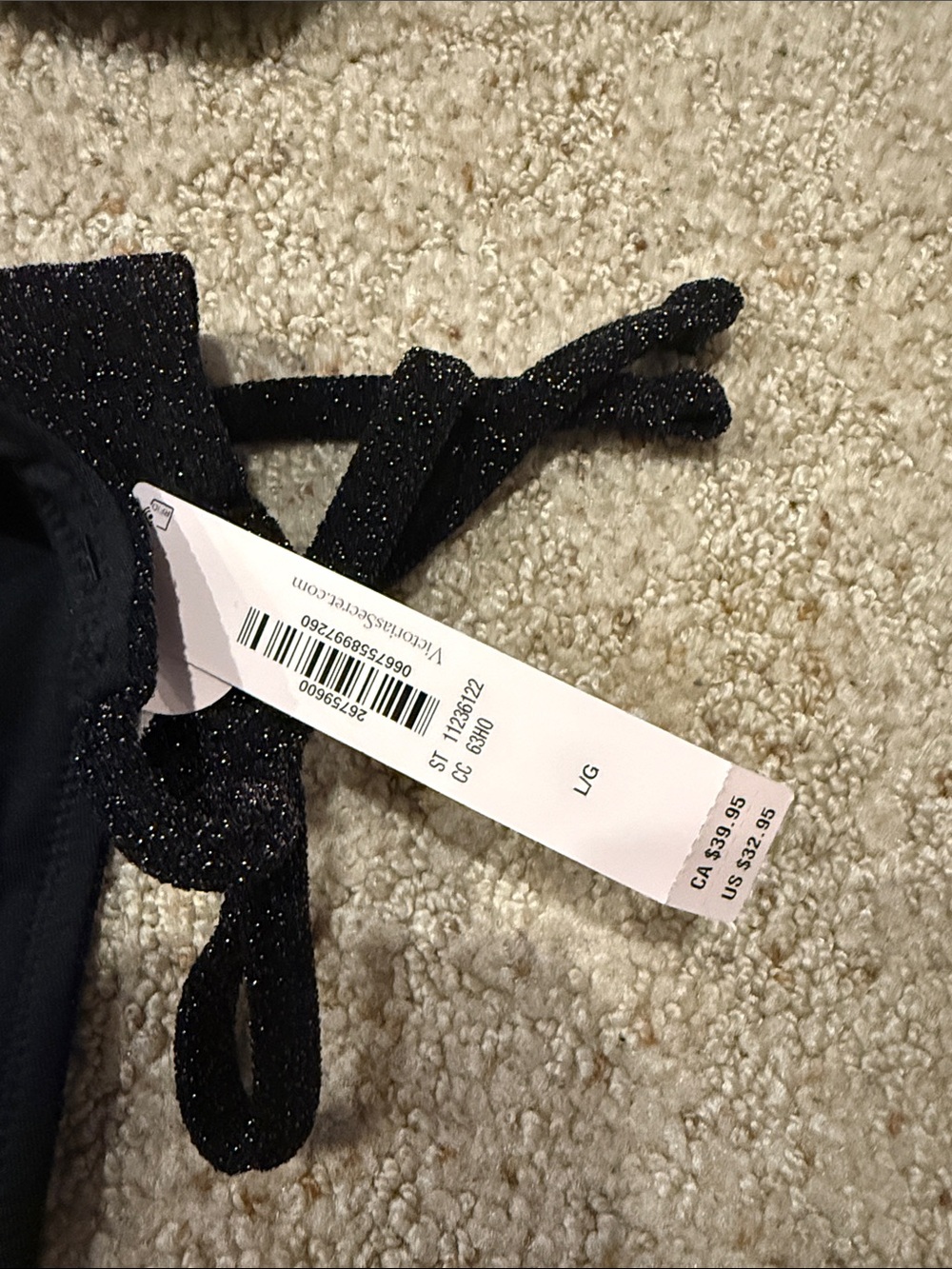 NWT Victoria's Secret Black Glitter Tie-Side Bikini Set - Picture 2 of 5